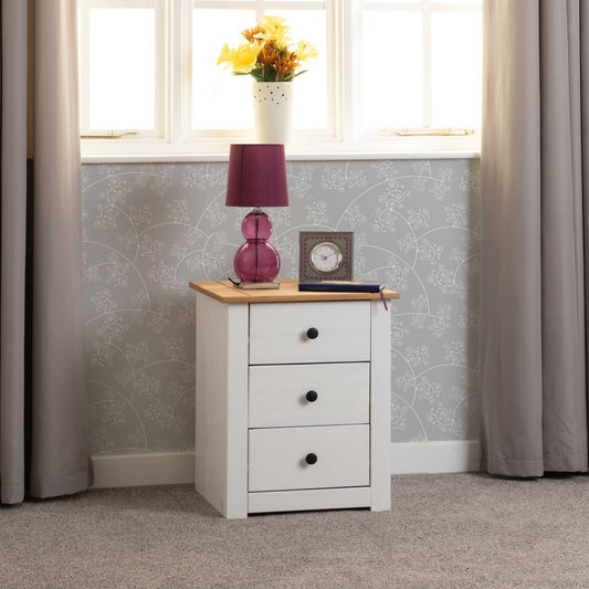 Panama 3 Drawer Bedside  White/Natural Wax