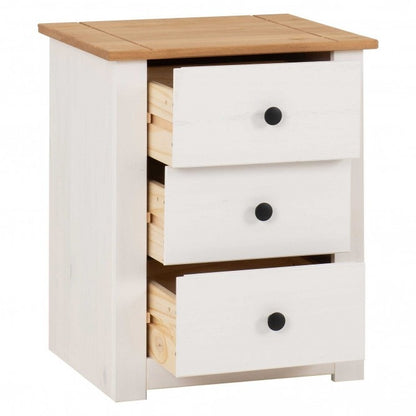 Panama 3 Drawer Bedside  White/Natural Wax