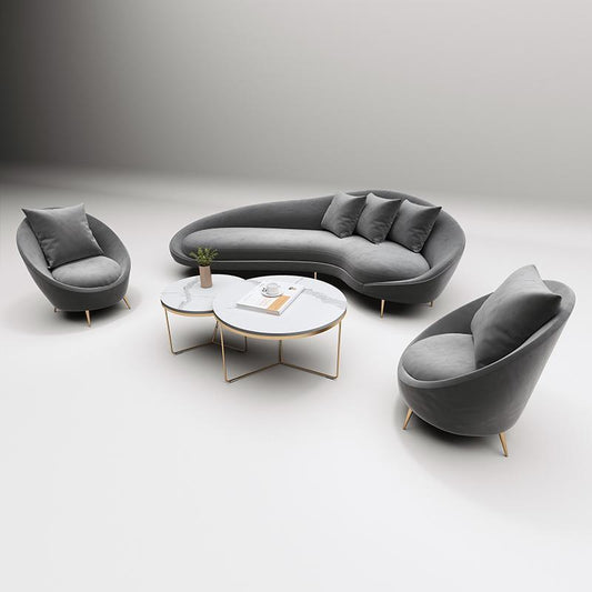 Slender Modern Curved Two Seater, Three Seater, Armchair, Velvet